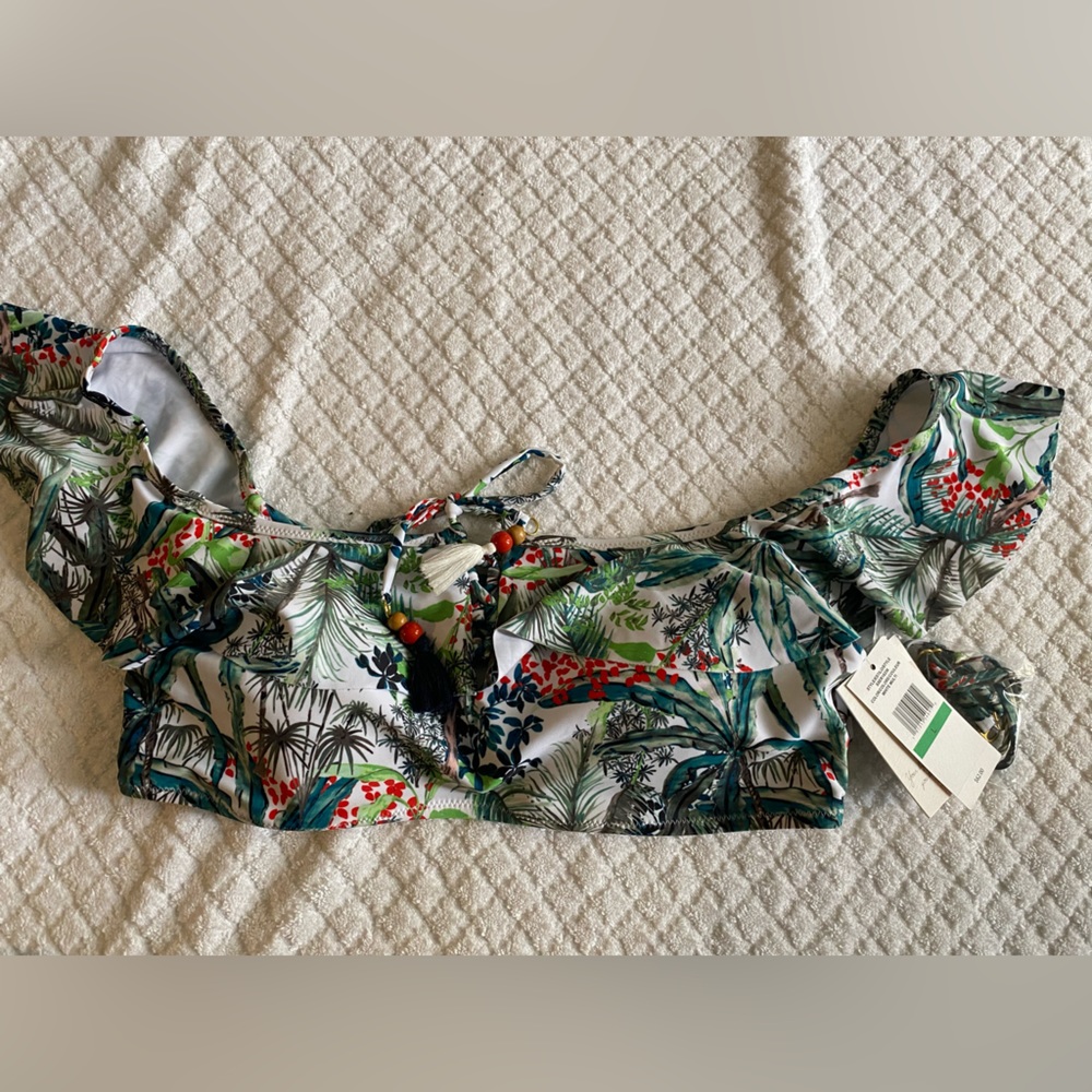 Jessica Simpson Women’s bandeau bikini top with ruffles,Size-L,Color- multi